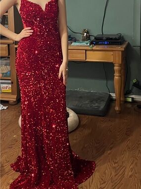 Cinderella Red Satin Evening Dress